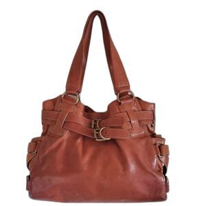 Kooba Lena Hobo Italian Leather Brown Belted Slouchy Brass Buckle Bag